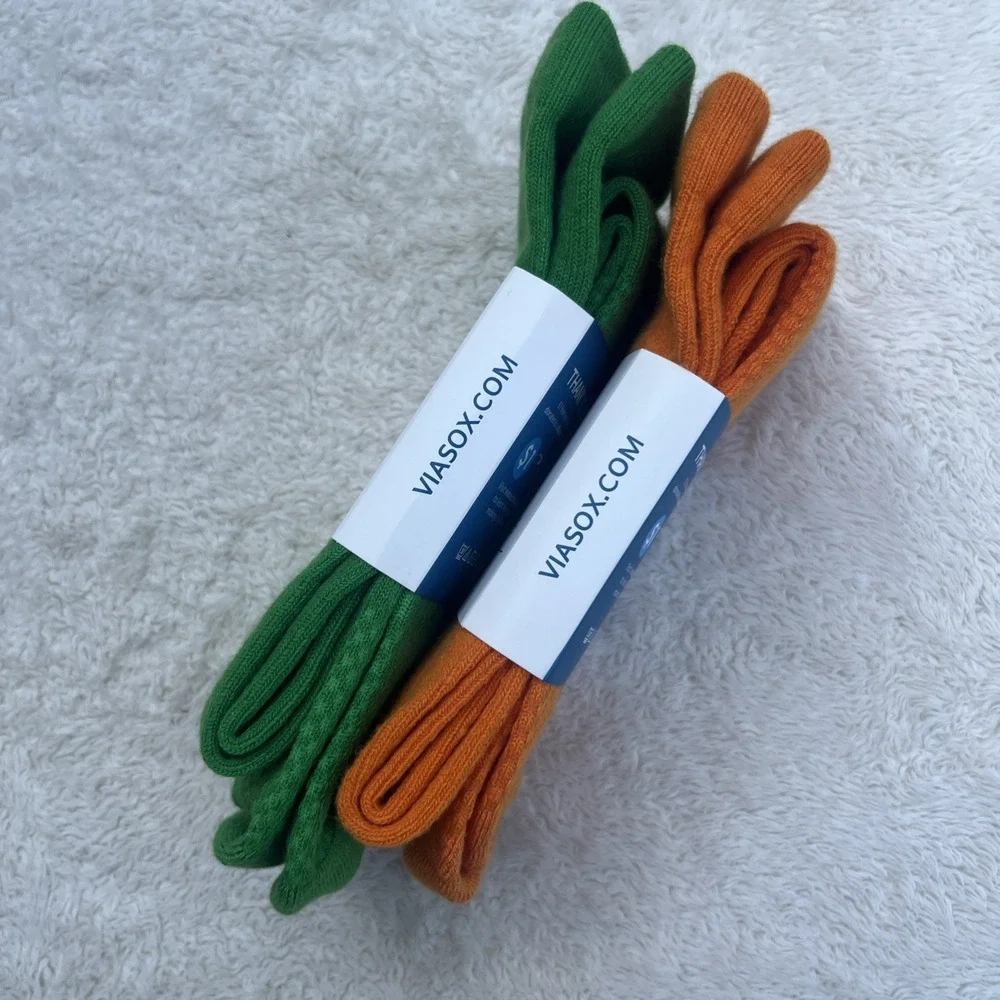 Viasox Diabetic Compression Socks Size Large Unisex Lot of 2 Green & Orange
